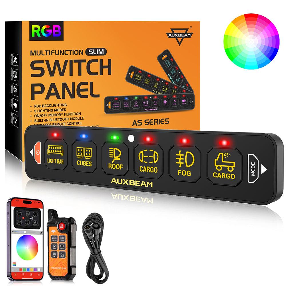 AS Series 6 Gang (AS-600) RGB Slim Switch Panel with APP&Remote Control, Toggle/ Momentary/ Pulsed Mode Supported(One-Sided Outlet)