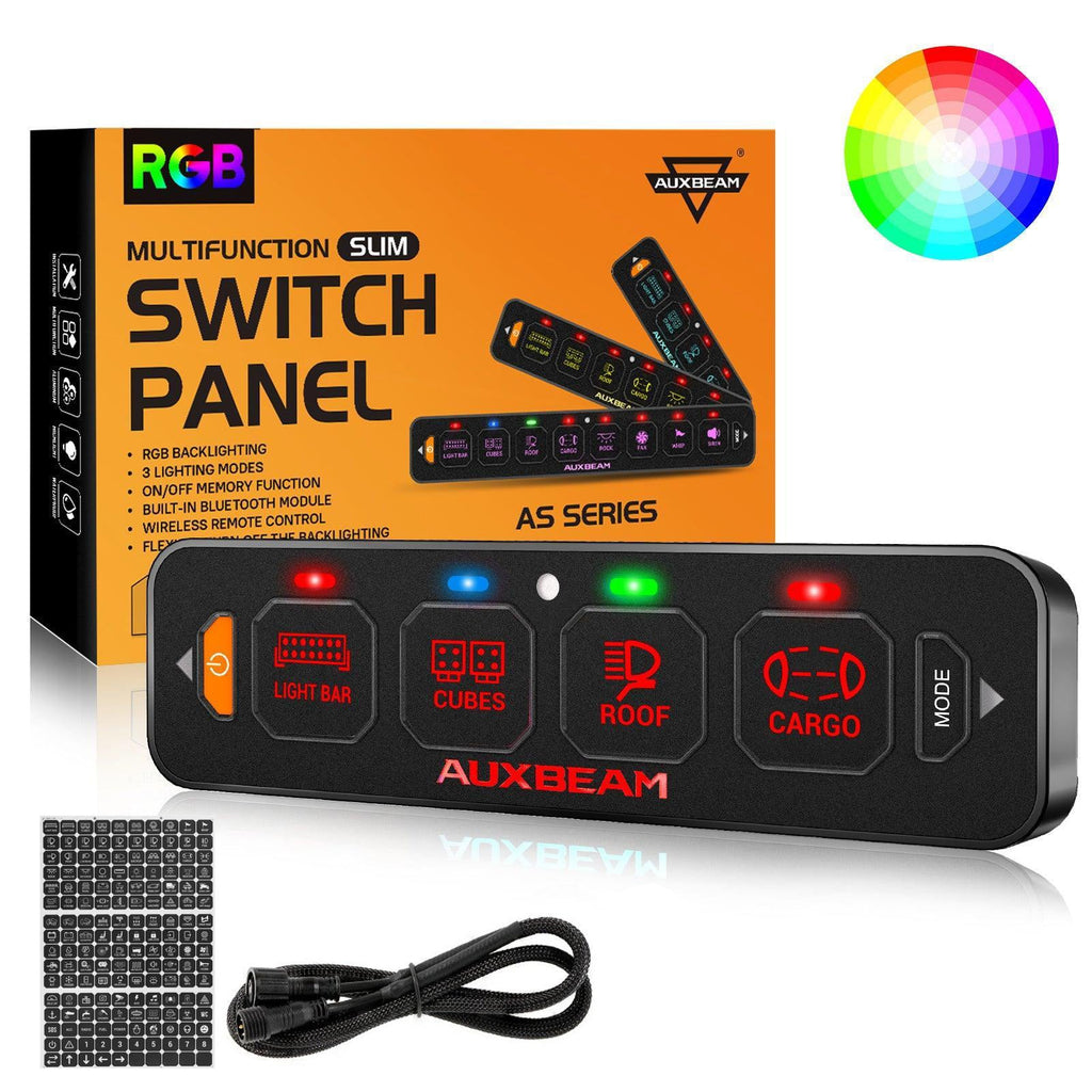 AS Series 4/6/8 Gang RGB Slim Switch Panel with APP&Remote Control, Toggle/ Momentary/ Pulsed Mode Supported(One-Sided Outlet)