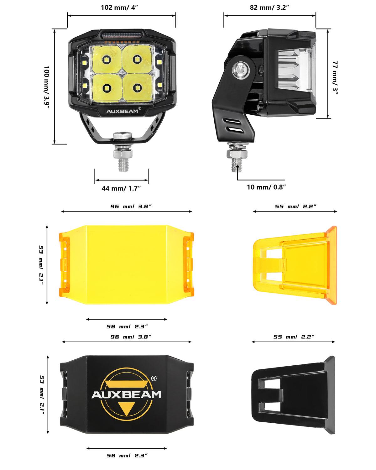 V-MAX Series | 4 Inch 92W 8960LM Spot Beam Side Shooter LED Square Pod Lights with Amber DRL