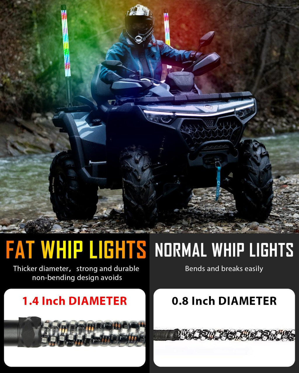 New 2.2FT LED RGB Whip Lights with Turn Signal & Brake Light, Bluetooth APP/ Remote Control
