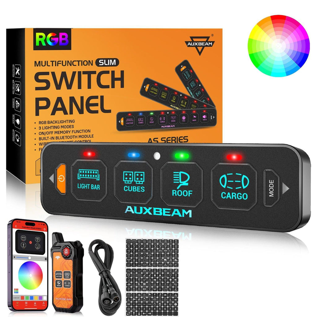 AS Series 4/6/8 Gang RGB Slim Switch Panel with APP&Remote Control, Toggle/ Momentary/ Pulsed Mode Supported(One-Sided Outlet)