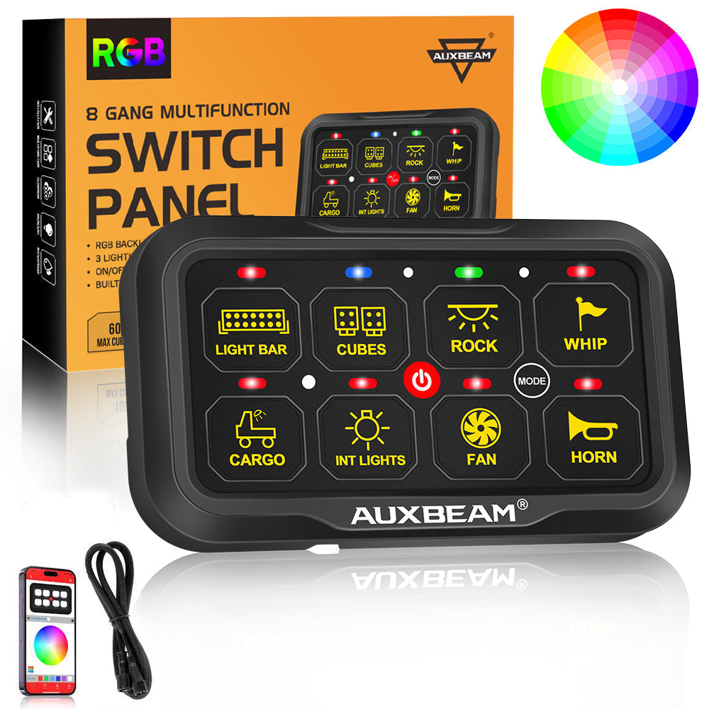 AR Series 8 Gang (AR-820) RGB Switch Panel with APP, Toggle/ Momentary/ Pulsed Mode Supported (Two-Sided Outlet)