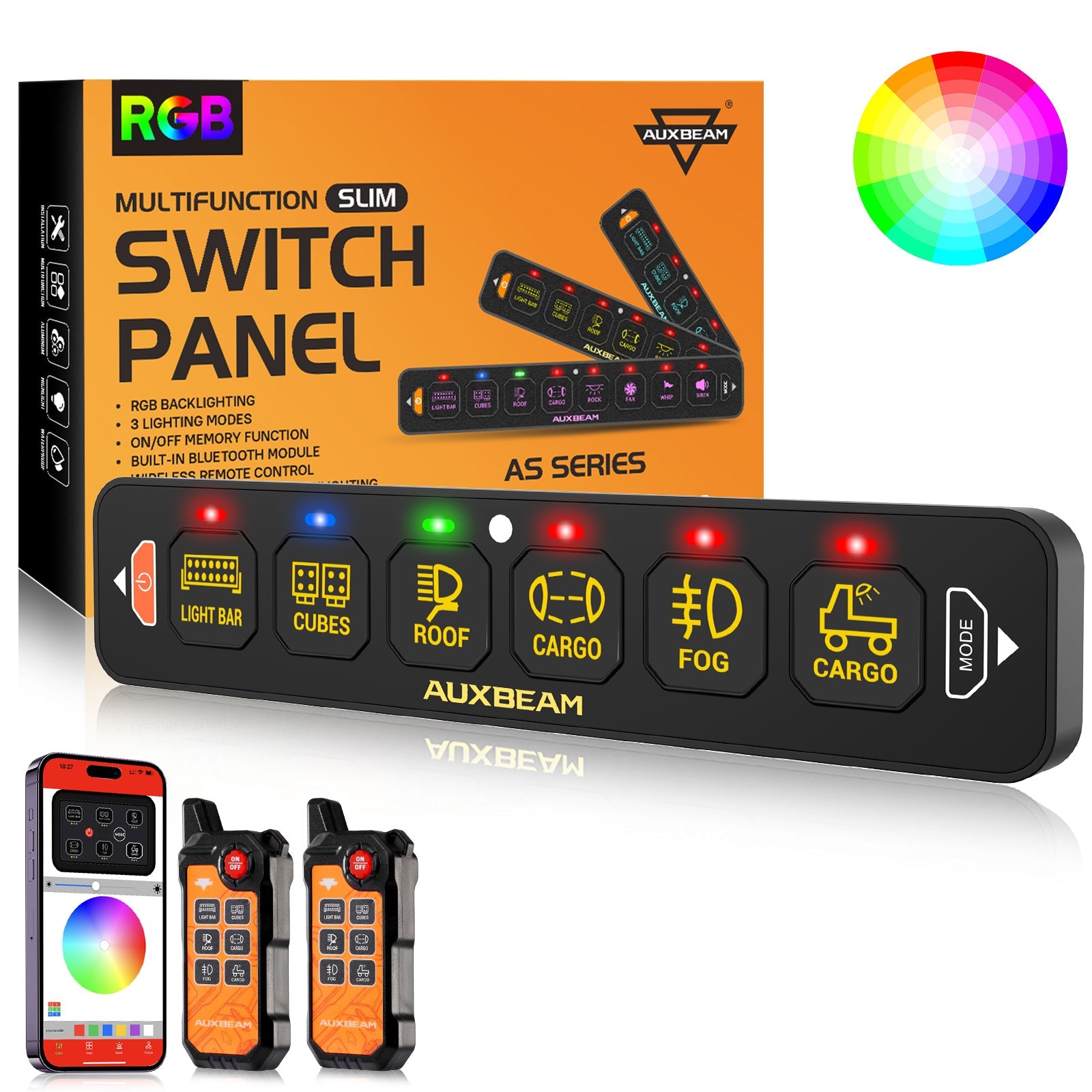 AS Series 6 Gang (AS-600) RGB Slim Switch Panel with APP&Remote Control, Toggle/ Momentary/ Pulsed Mode Supported(One-Sided Outlet)