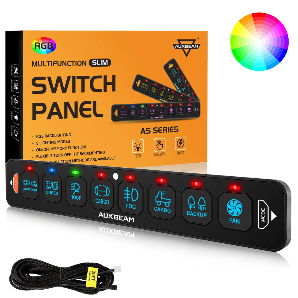 AS Series 8 Gang (AS-R80) RGB Slim Switch Panel, Toggle/ Momentary/ Pulsed Mode Supported(One-Sided Outlet)