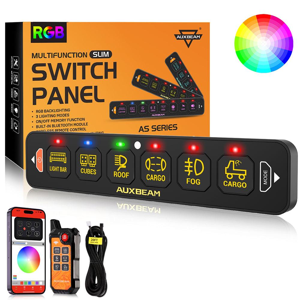 AS Series 6 Gang (AS-600) RGB Slim Switch Panel with APP&Remote Control, Toggle/ Momentary/ Pulsed Mode Supported(One-Sided Outlet)