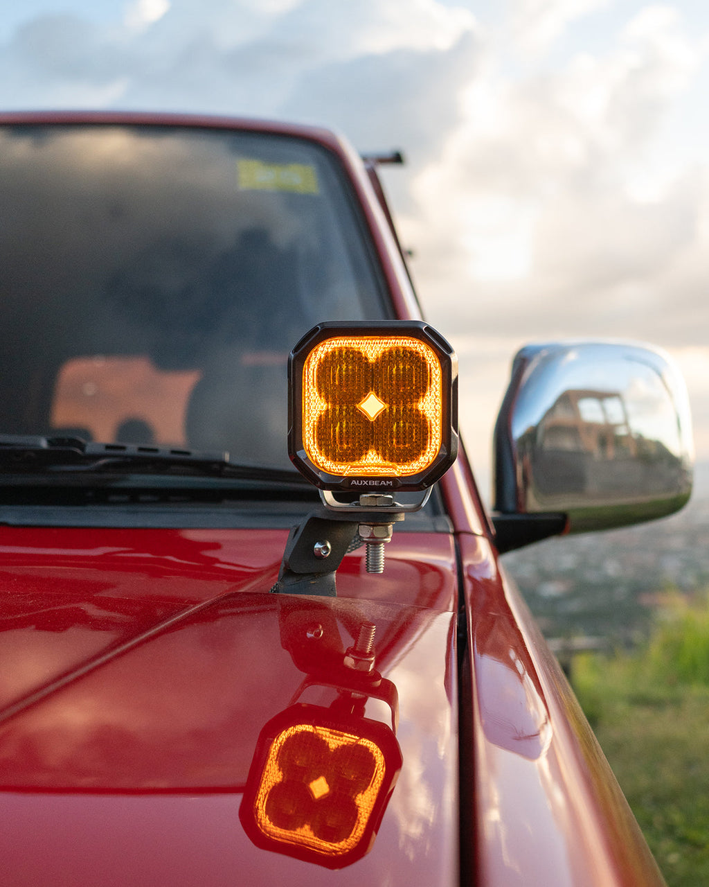 Color Play Series 3 Inch 100W Flood LED Pod Lights Off Road Lights with White DRL & Amber Turn Signal Lights