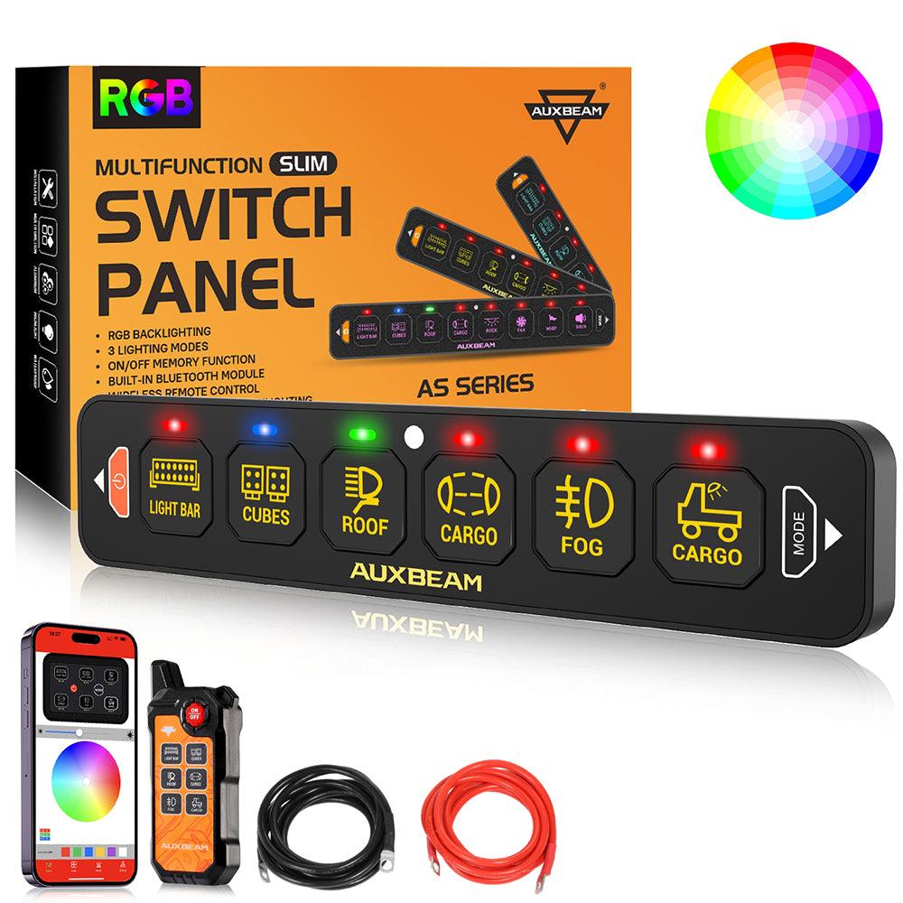 AS Series 6 Gang (AS-600) RGB Slim Switch Panel with APP&Remote Control, Toggle/ Momentary/ Pulsed Mode Supported(One-Sided Outlet)