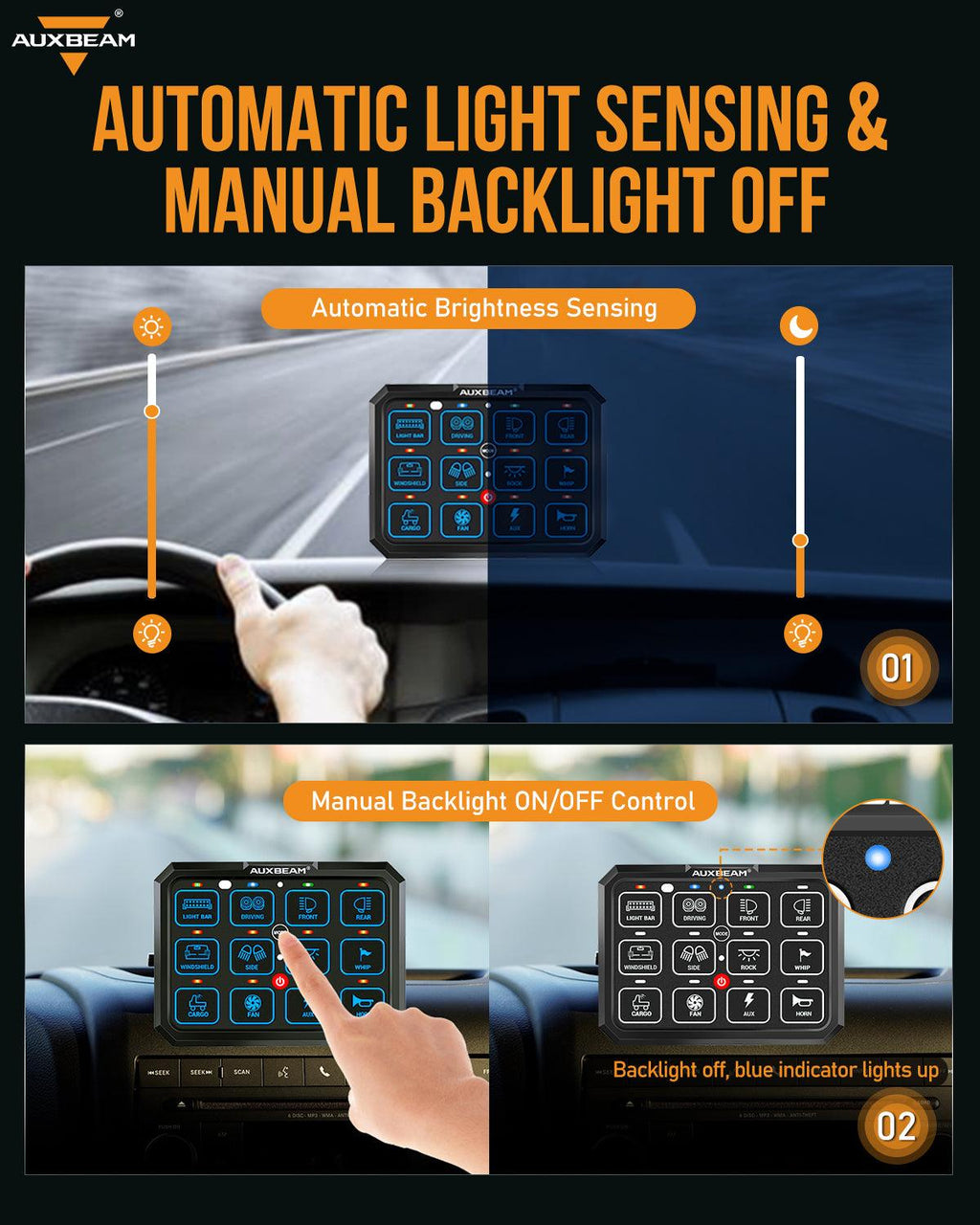 RGB Series 12 Gang (RB120) RGB Switch Panel, Toggle/ Momentary/ Pulsed Mode Supported (Two-Sided Outlet)