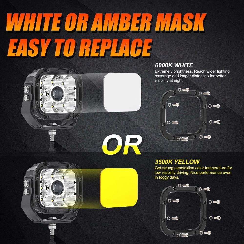 5 Inch 110W White/Amber LED Driving Lights Pods Light with A-Pillar Mounting Bracket For Ford Bronco 2/4 Door 2021 2022