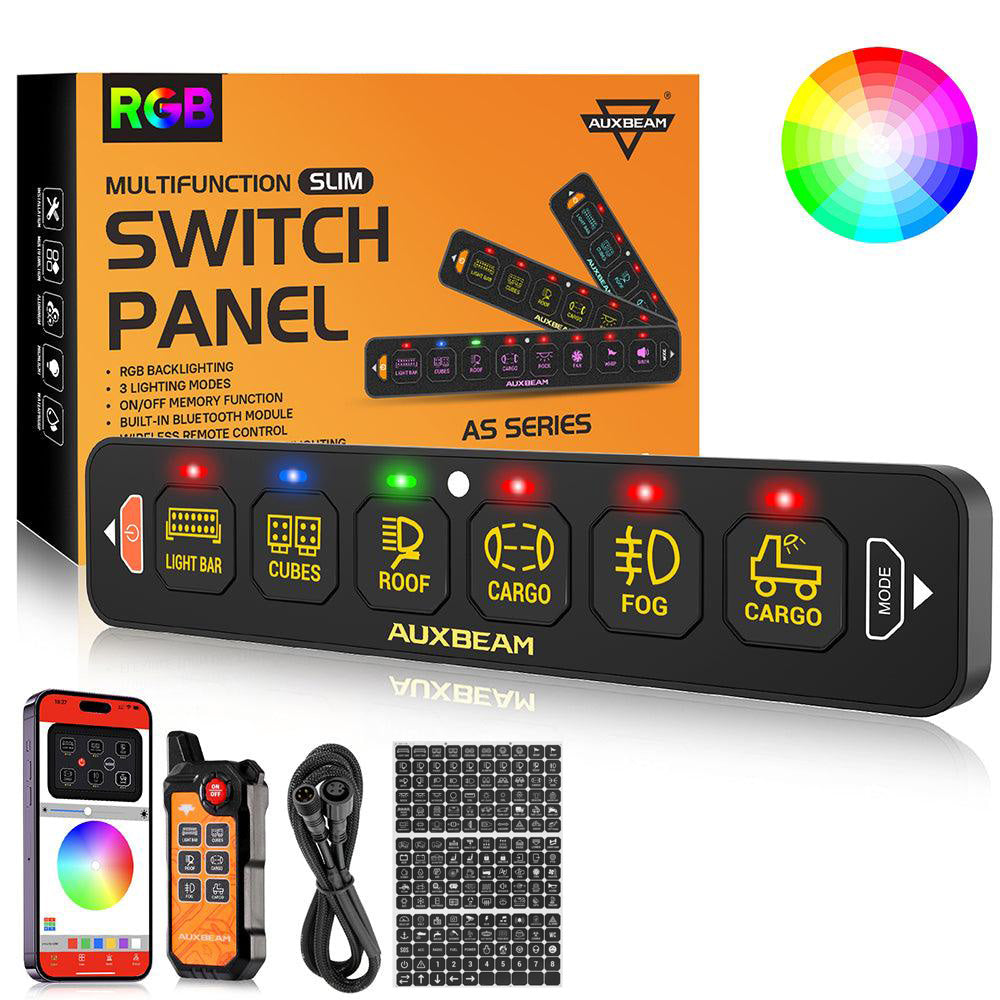 AS Series 6 Gang (AS-600) RGB Slim Switch Panel with APP&Remote Control, Toggle/ Momentary/ Pulsed Mode Supported(One-Sided Outlet)