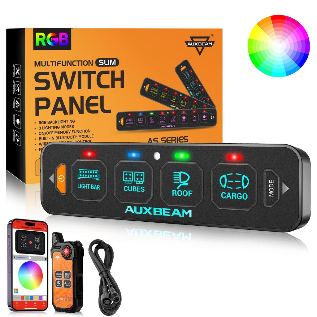 AS Series 4/6/8 Gang RGB Slim Switch Panel with APP&Remote Control, Toggle/ Momentary/ Pulsed Mode Supported(One-Sided Outlet)