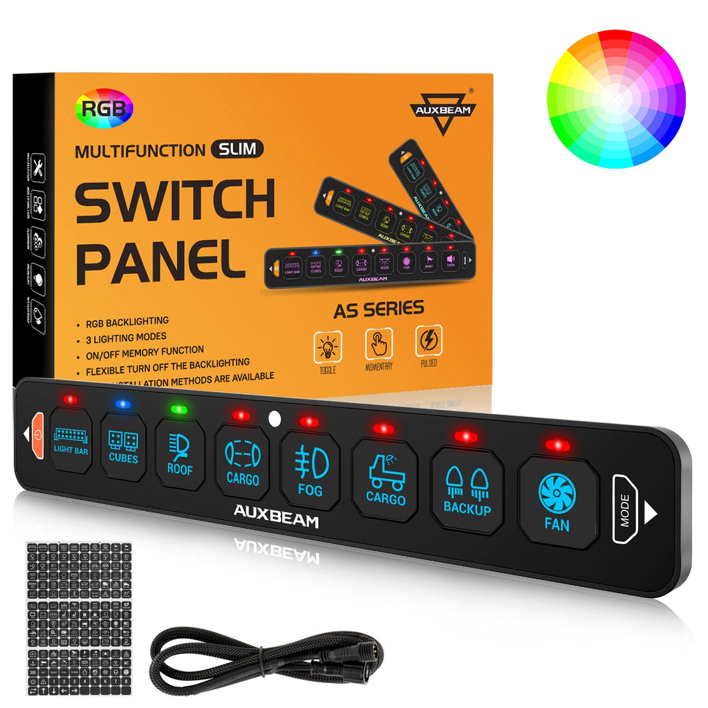 AS Series 4/6/8 Gang RGB Slim Switch Panel with APP&Remote Control, Toggle/ Momentary/ Pulsed Mode Supported(One-Sided Outlet)