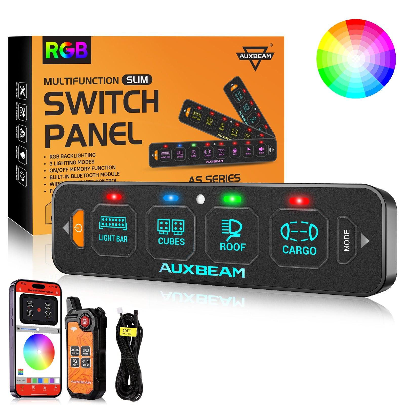 AS Series 4/6/8 Gang RGB Slim Switch Panel with APP&Remote Control, Toggle/ Momentary/ Pulsed Mode Supported(One-Sided Outlet)