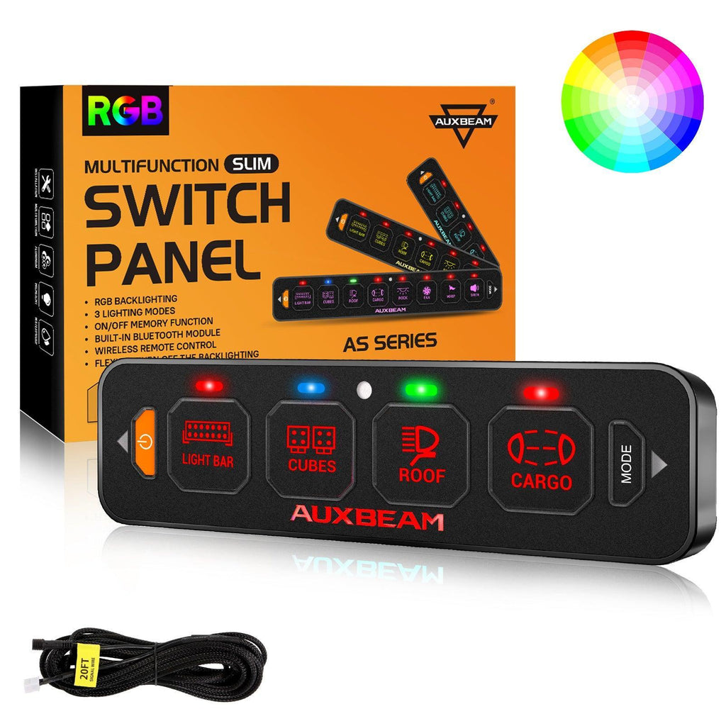 AS Series 4/6/8 Gang RGB Slim Switch Panel with APP&Remote Control, Toggle/ Momentary/ Pulsed Mode Supported(One-Sided Outlet)