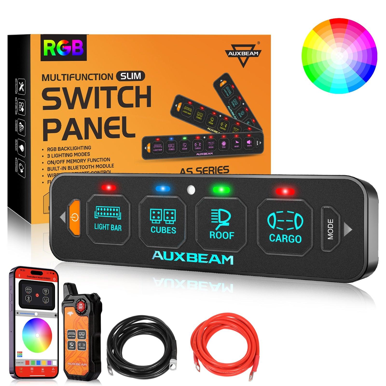 AS Series 4/6/8 Gang RGB Slim Switch Panel with APP&Remote Control, Toggle/ Momentary/ Pulsed Mode Supported(One-Sided Outlet)