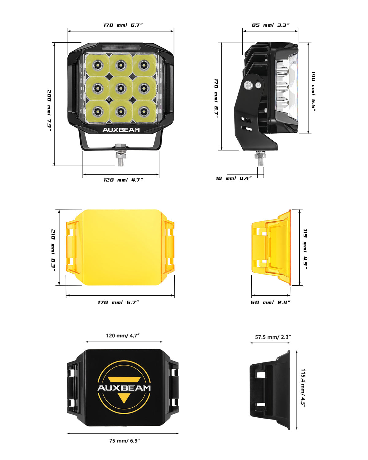 V-MAX Series | 7 Inch 228W 26100LM Spot Beam Side Shooter LED Square Pod Lights with Amber DRL&Backlight