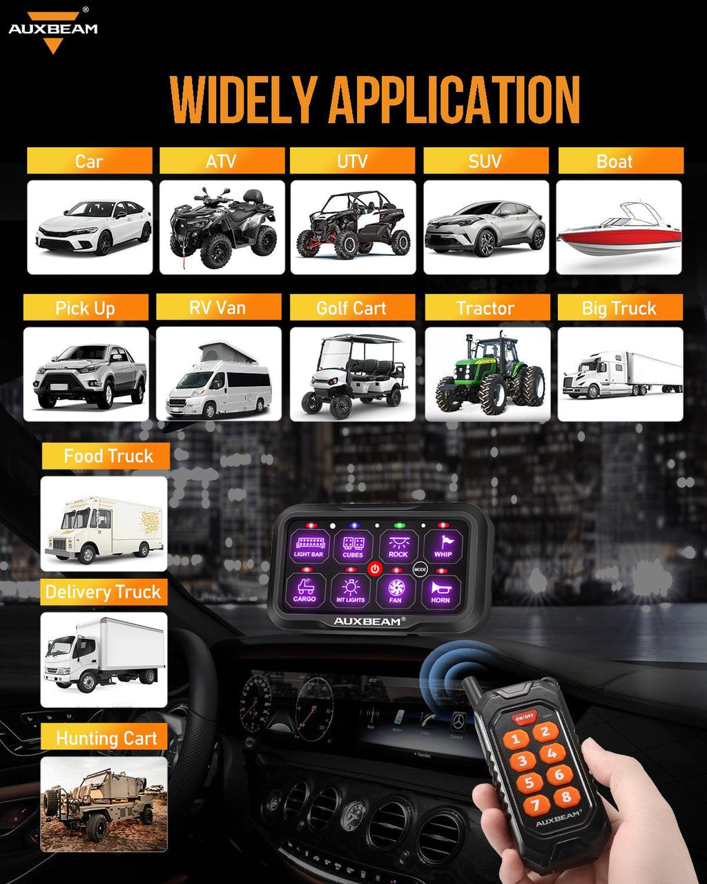 RC Series 8 Gang (RC-800) RGB Switch Panel with Remote Controller, Toggle/ Momentary/ Pulsed Mode Supported(One-Sided Outlet)