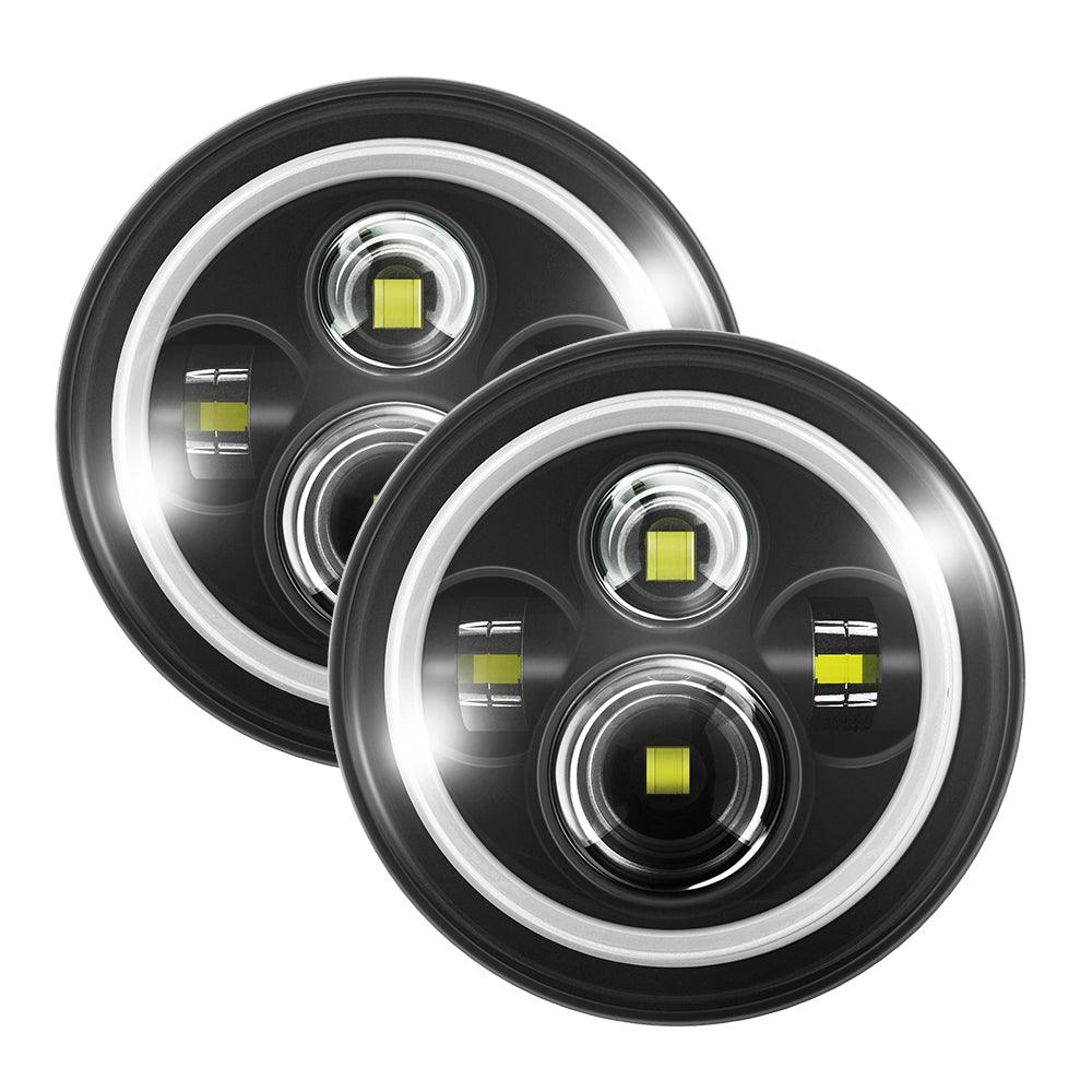 7 Inch LED Headlight Replacement with Halo Ring+ H4 LED Headlight Brightness Intensifier Wiring Harness for Jeep Wrangler JK TJ LJ