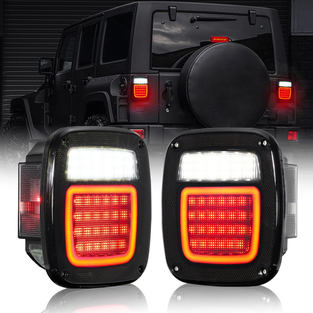 (2pcs/set) Universal Tail Lights 83LEDs for Jeep Wrangler YJ TJ CJ Truck Trailer Boat (Smoked)