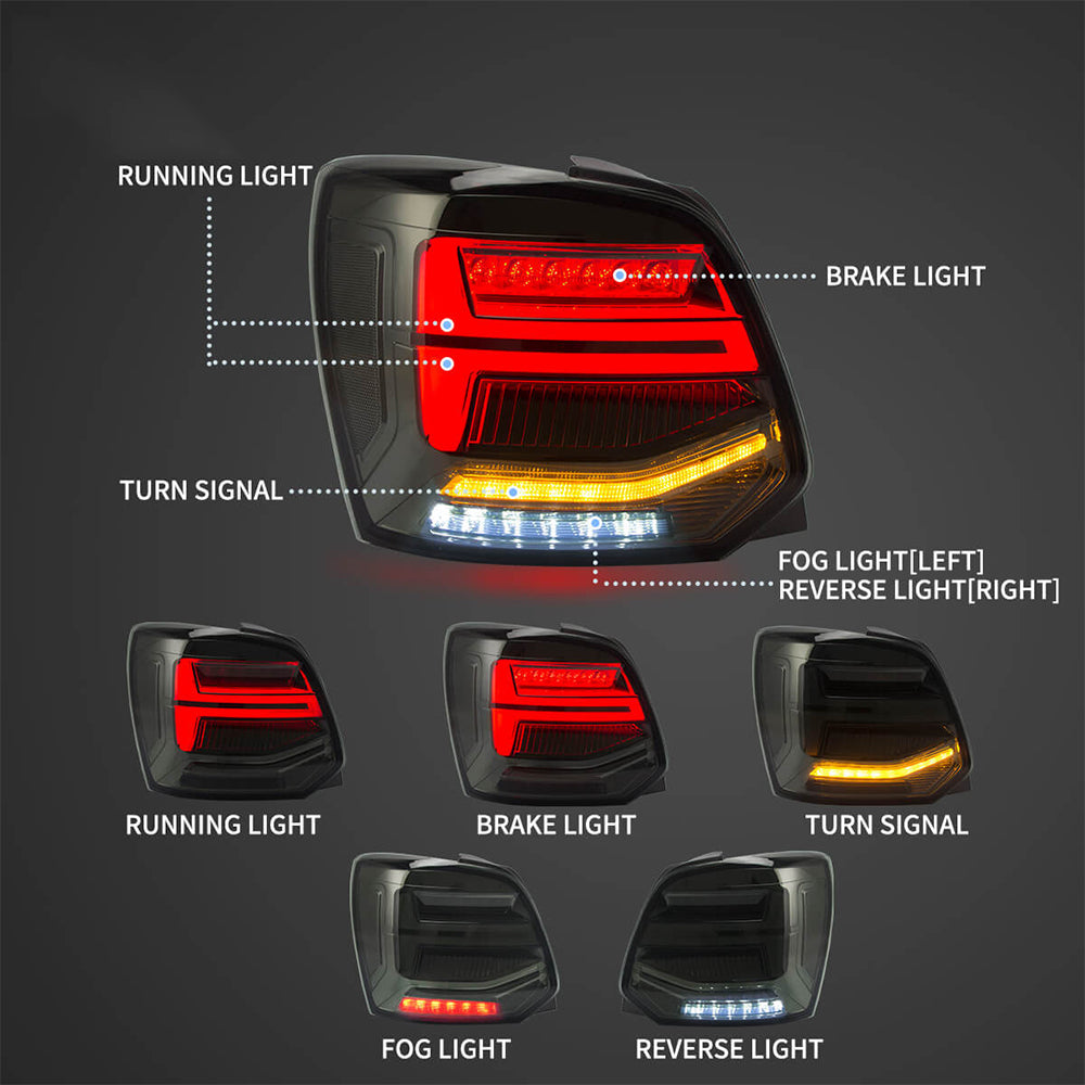 LED Tail Light Assembly With Sequential Turn Signal For 2009-2017 Volkswagen Polo 5th Gen (LWB/SWB）