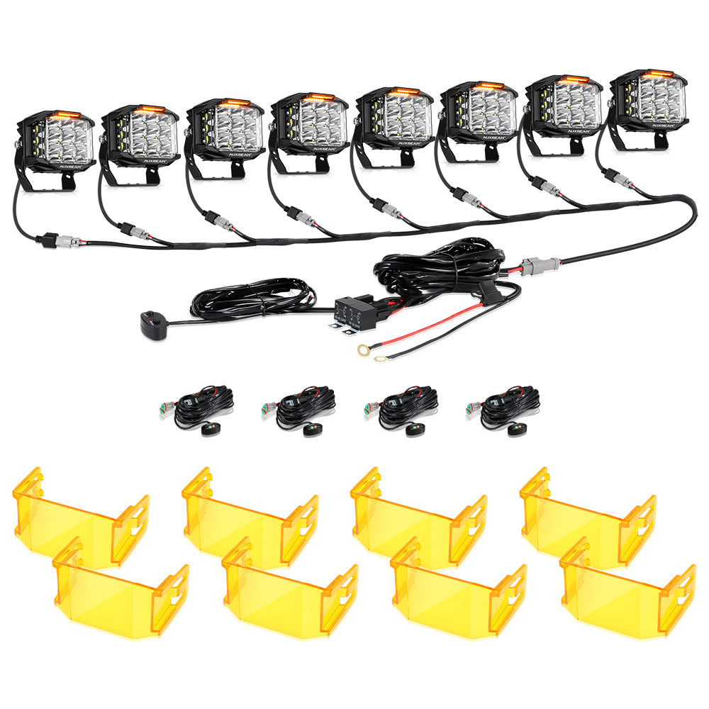 V-MAX Series | 5 Inch 168W 16440LM Spot Beam Side Shooter LED Square Pod Lights with Amber DRL
