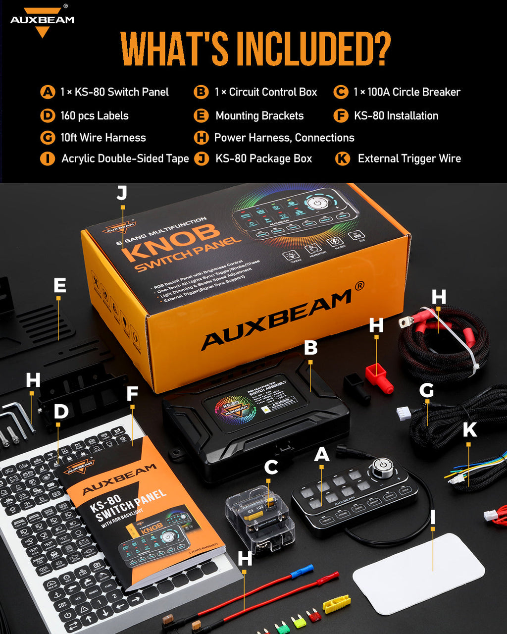 🆕KS-80 Knob RGB Switch Panel MAX 120A ,Light Dimming, Dynamic Chase, Four External Triggers, 4 Modes