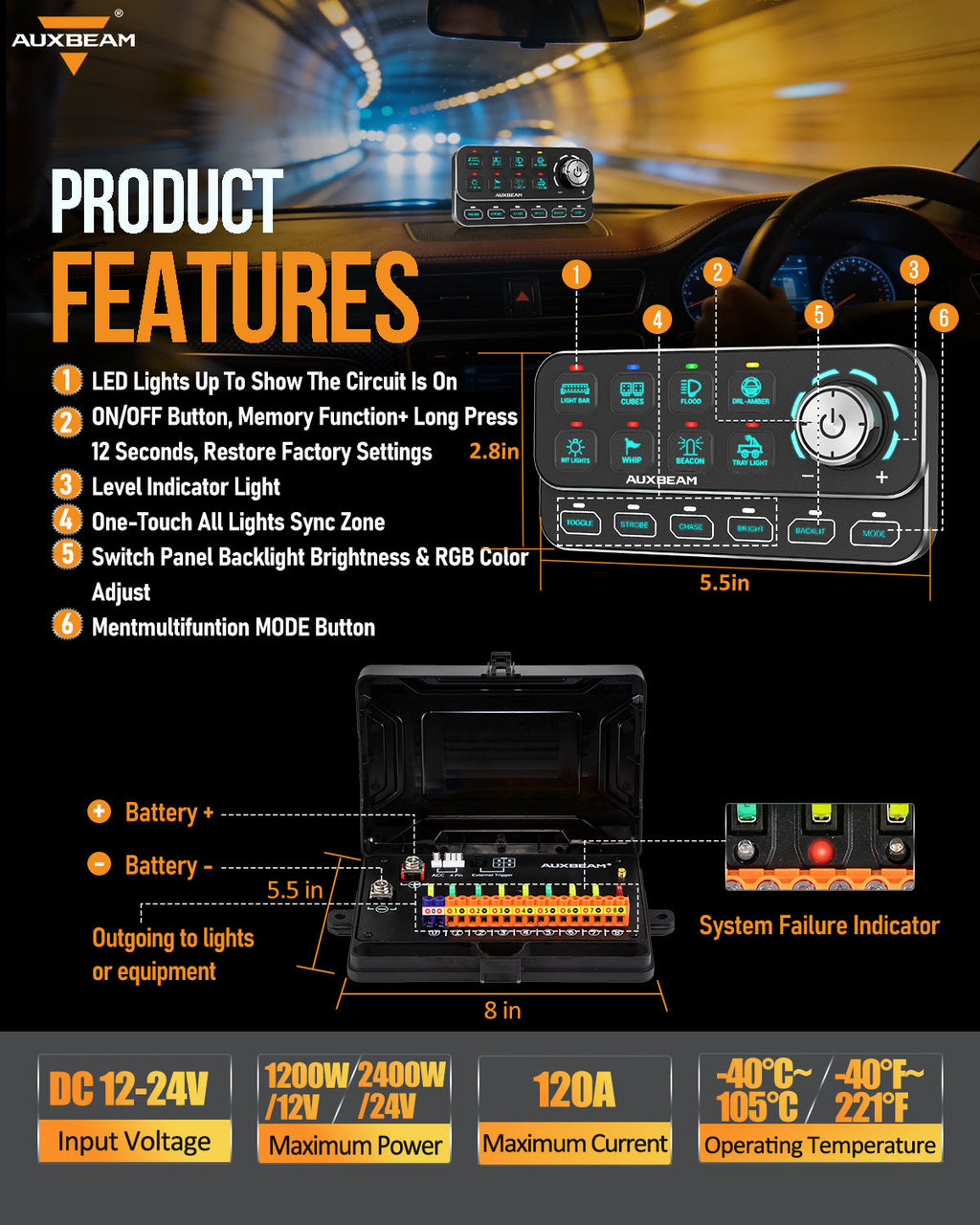 🆕KS-80 Knob RGB Switch Panel MAX 120A ,Light Dimming, Dynamic Chase, Four External Triggers, 4 Modes