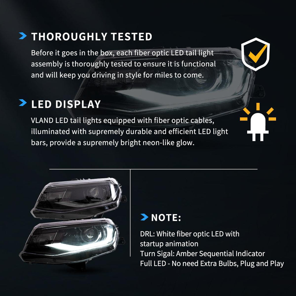 LED Headlight Assembly Dual Beam Projector Black For 2016-2022 Chevrolet Camaro 6th Gen