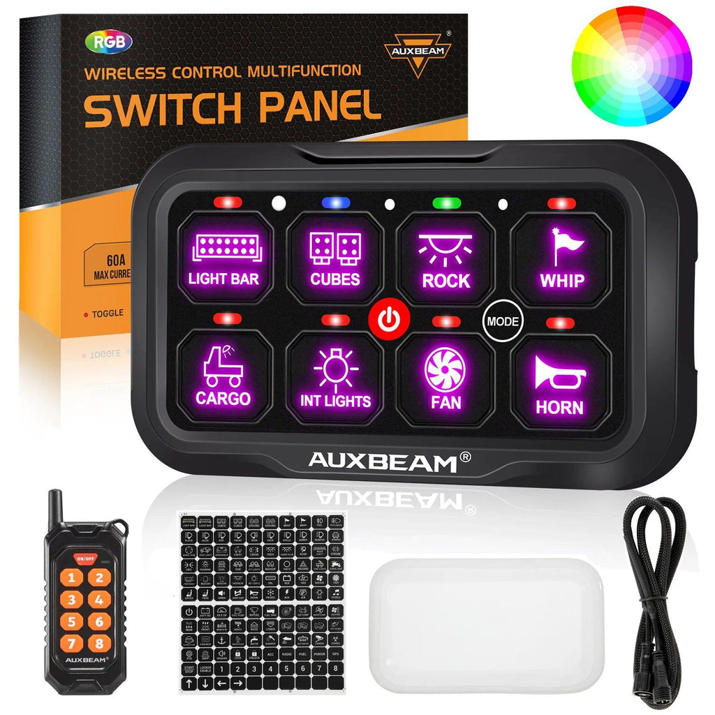 RC Series 8 Gang (RC-800) RGB Switch Panel with Remote Controller, Toggle/ Momentary/ Pulsed Mode Supported(One-Sided Outlet)