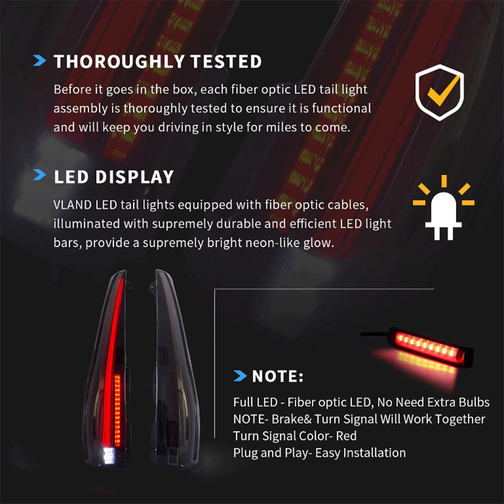 LED Tail Light Assembly With Sequential Turn Signal For 2007-2014 Cadillac Escalade 3th Gen