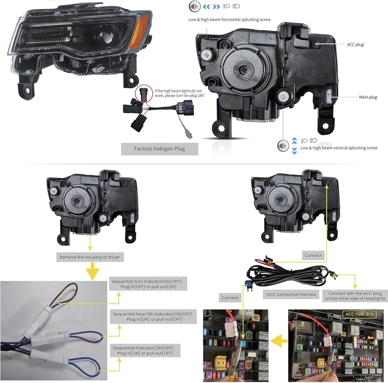 LED Headlight Assembly Full LED With Startup Animation/ Blue DRL For 2014-2022 Jeep Grand Cherokee (WK2）