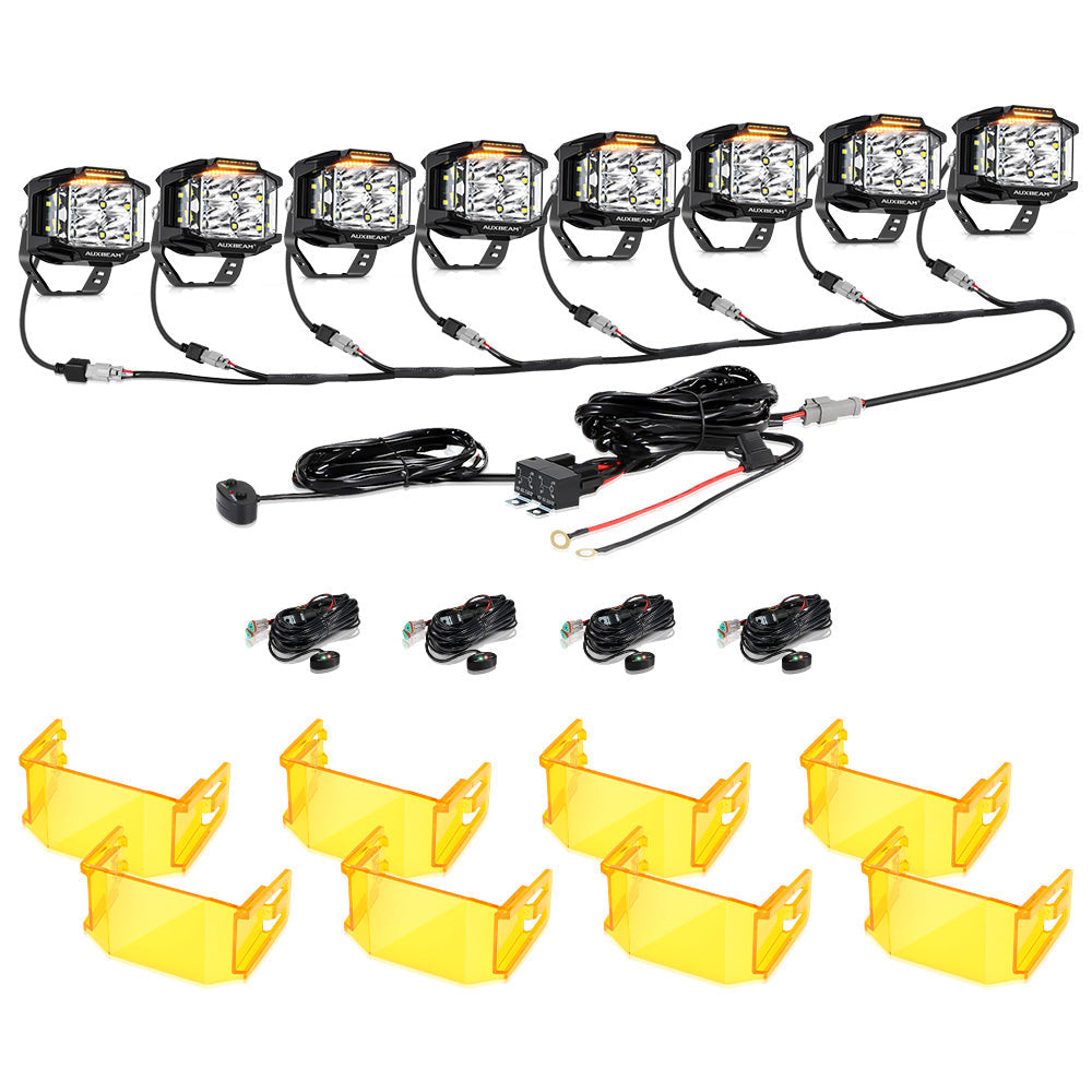 V-MAX Series | 4 Inch 92W 8960LM Spot Beam Side Shooter LED Square Pod Lights with Amber DRL
