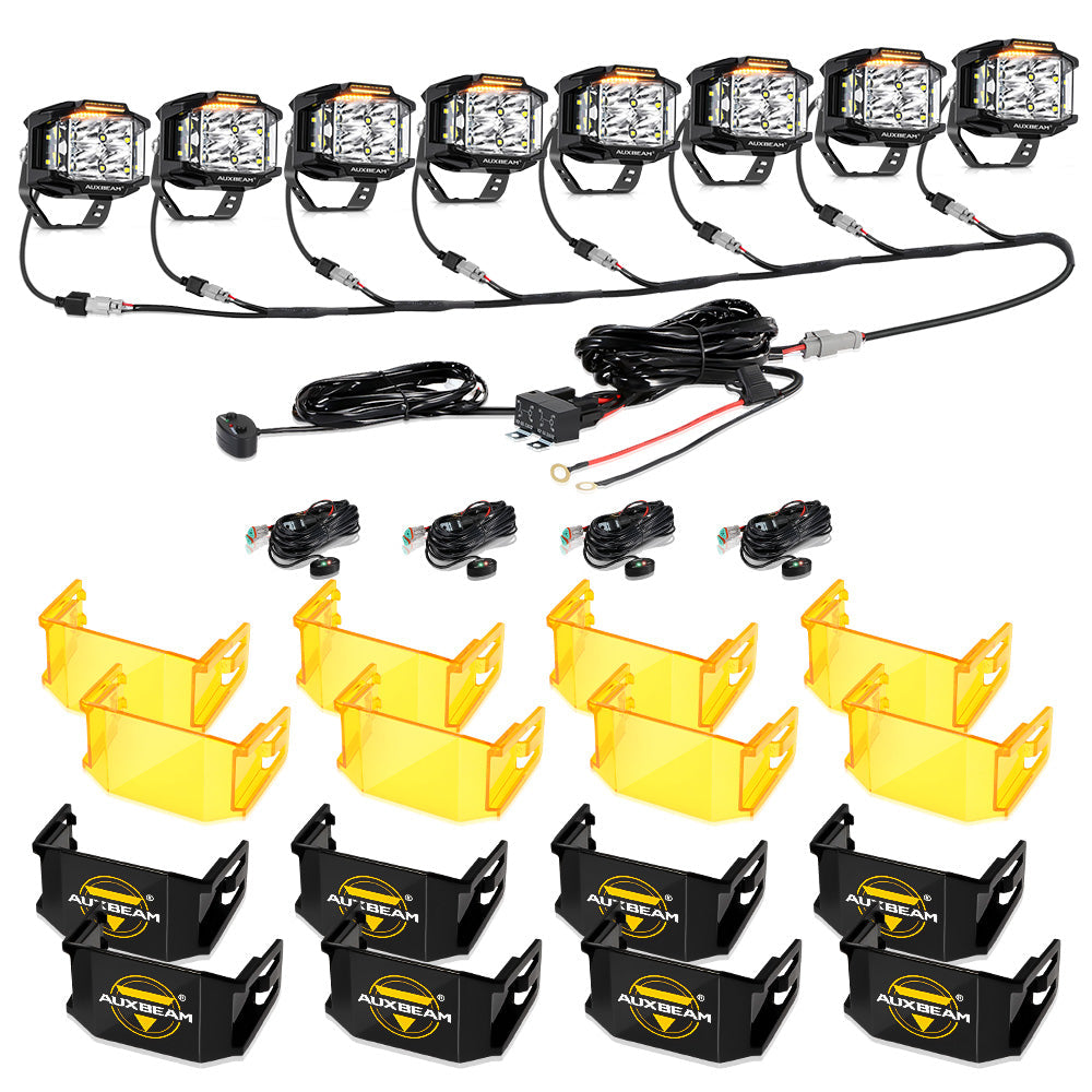 V-MAX Series | 4 Inch 92W 8960LM Spot Beam Side Shooter LED Square Pod Lights with Amber DRL