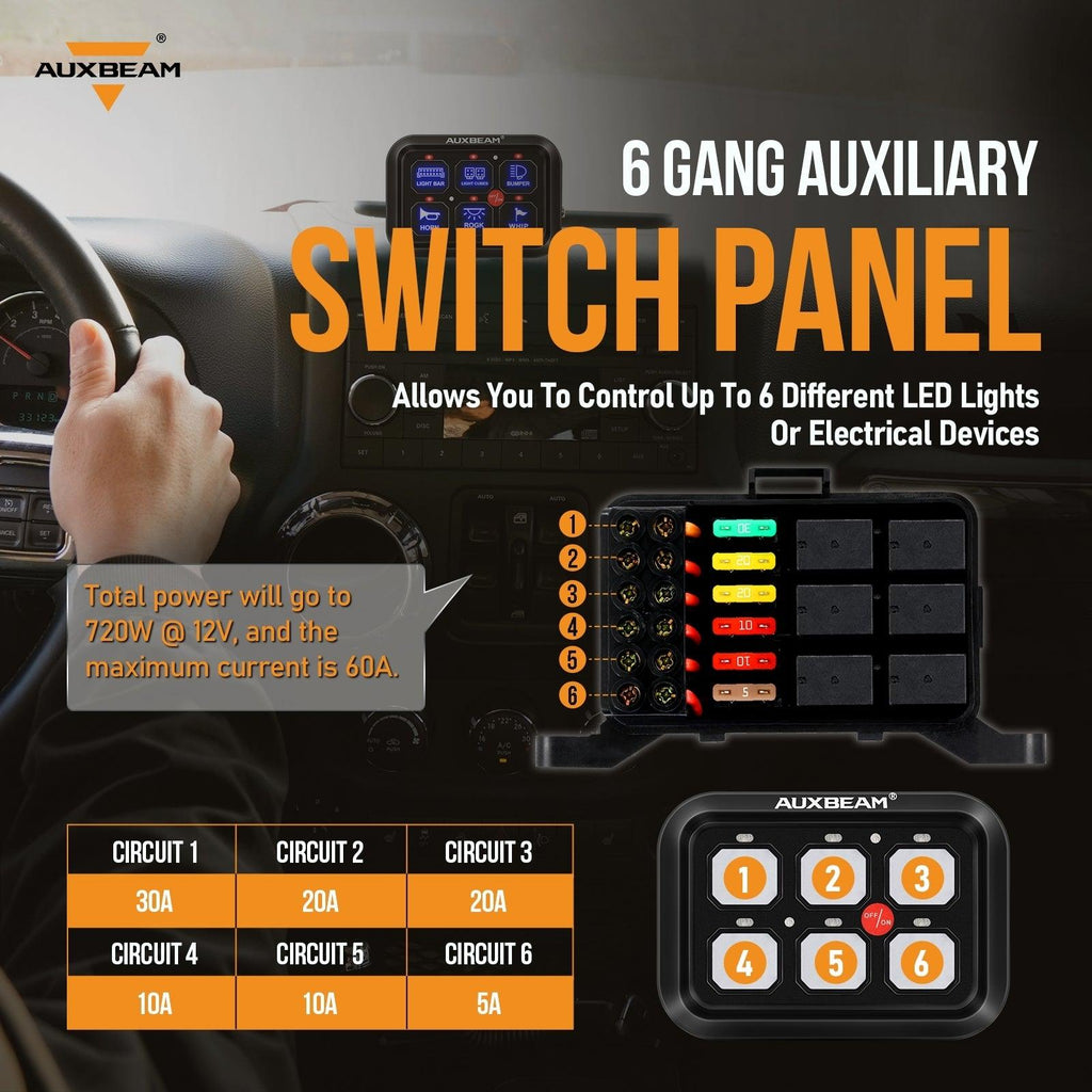 Single Series 6 Gang (BC60) LED Switch Panel, Off Road Light Controller (Blue)