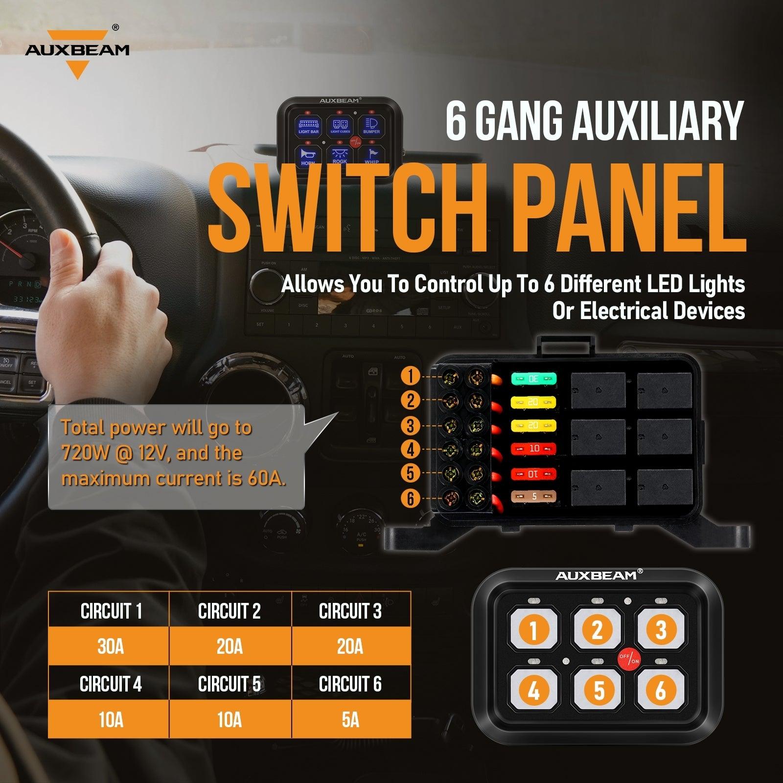 Single Series 6 Gang (BC60) LED Switch Panel, Off Road Light Controller (Blue)