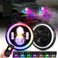 Upgraded 7 Inch Round LED Headlight with RGB Halo Ring for Jeep Wrangler JK TJ LJ