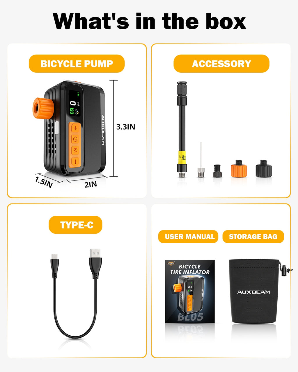 🆕BL05 120PSI High-Performance Upgraded Mini Handheld Bike Pump | Brushless Motor | Smart Presets | Progress Bar Display
