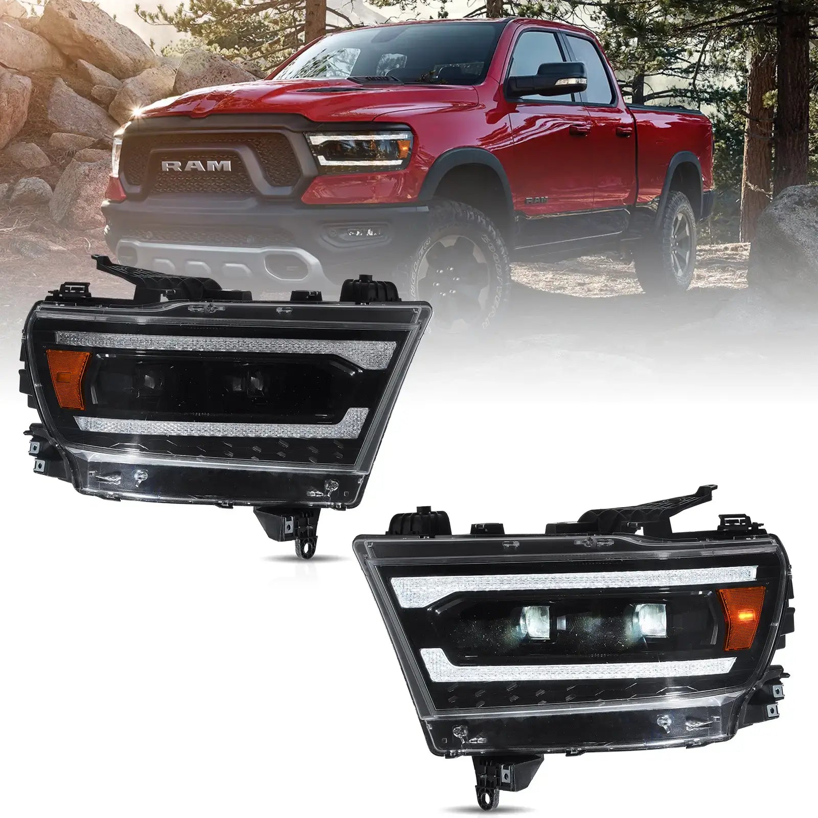 Full LED Headlight Assembly For 2019-2024 Dodge Ram 1500