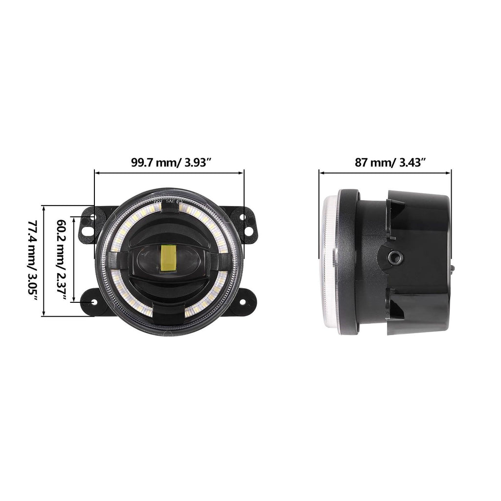 (2pcs/set) 4" 60W LED Fog Lights with White Halo Ring DRL for Jeep Wrangler JK/ Jeep Grand Cherokee/ Dodge