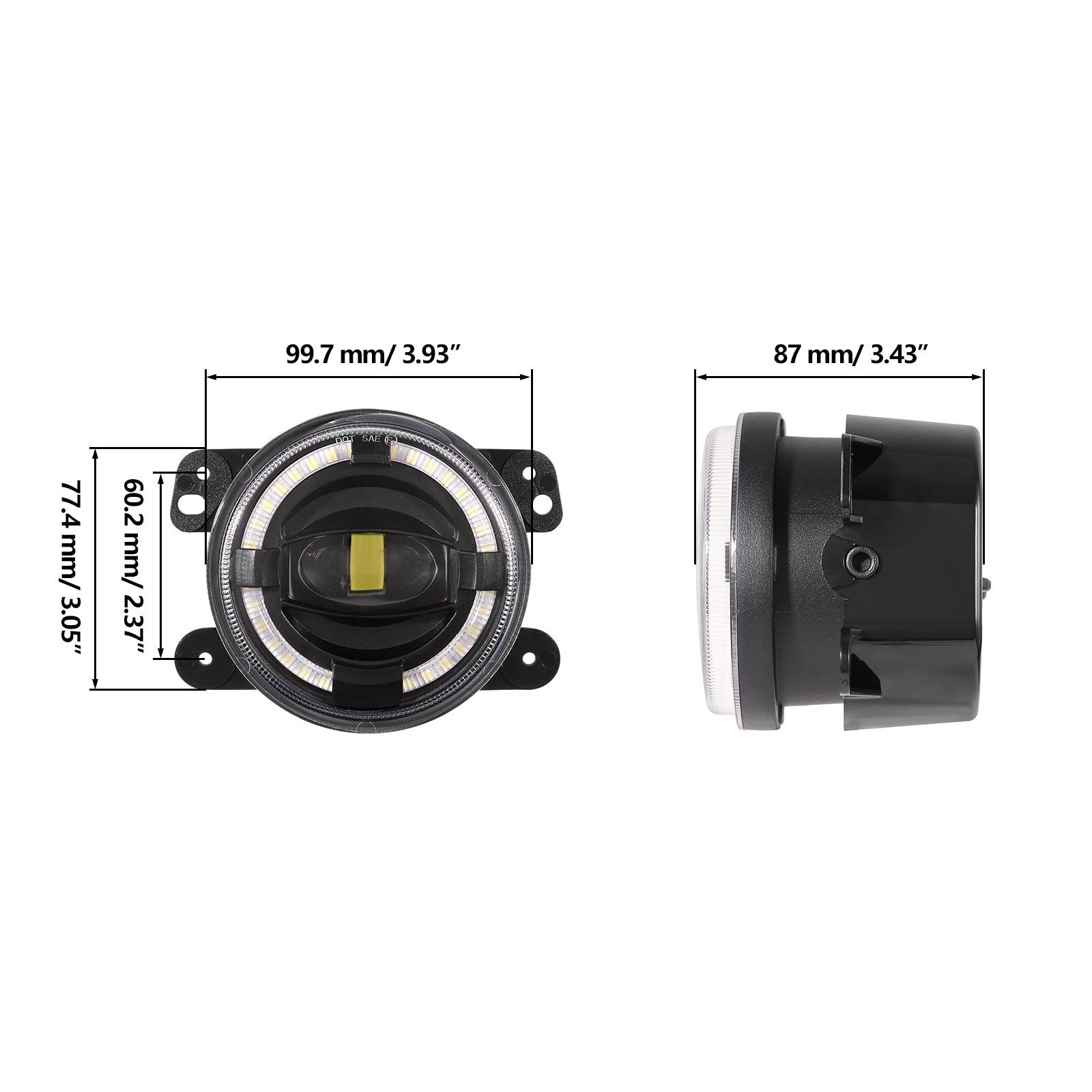 (2pcs/set) 4" 60W LED Fog Lights with White Halo Ring DRL for Jeep Wrangler JK/ Jeep Grand Cherokee/ Dodge