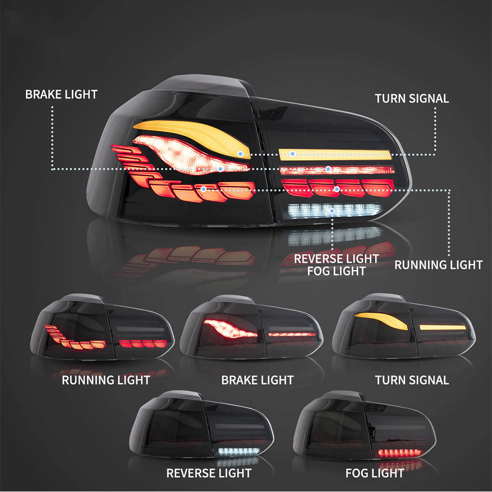 OLED Tail Light Assembly With Dynamic Welcome Lighting (GTS Style）For 2008-2014 Volkswagen Golf 6th Gen Mk6 Hatchback