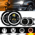 7'' LED Halo Headlights & 4'' 30W LED Fog Lights With White DRL with Amber Turn Signal For Jeep Wrangler2007-2018 JK