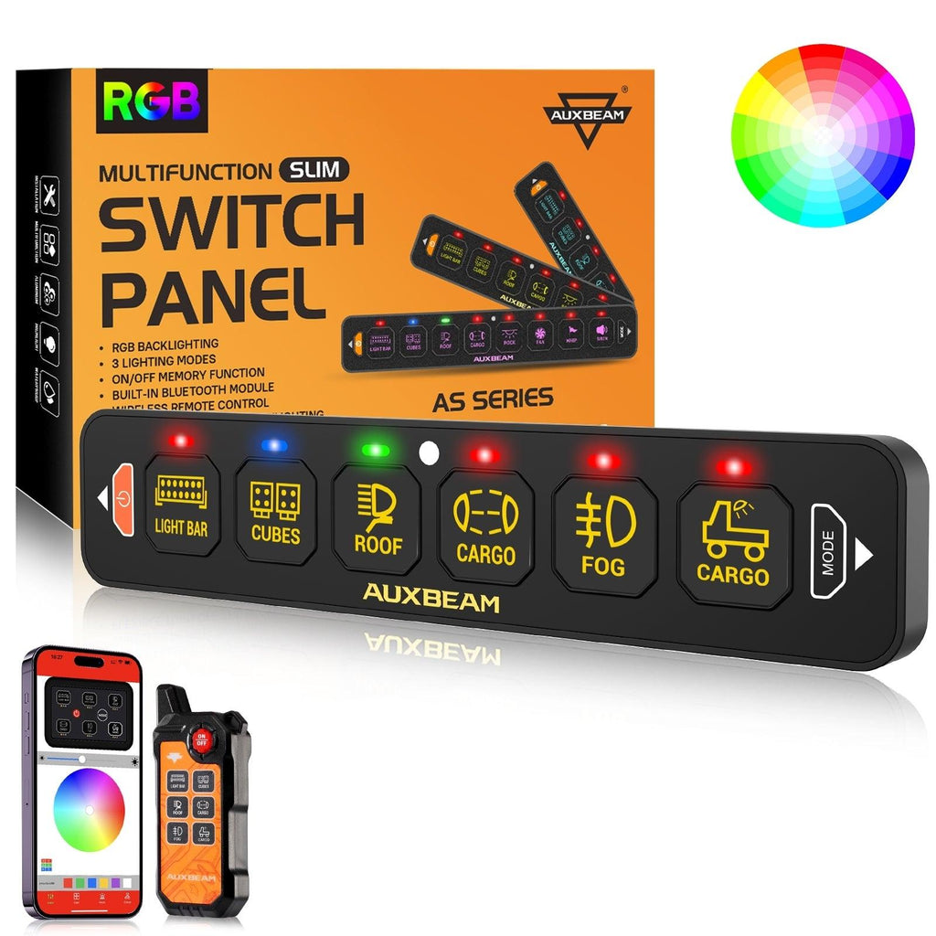 AS Series 6 Gang (AS-600) RGB Slim Switch Panel with APP&Remote Control, Toggle/ Momentary/ Pulsed Mode Supported(One-Sided Outlet)