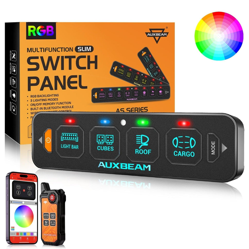AS Series 4/6/8 Gang RGB Slim Switch Panel with APP&Remote Control, Toggle/ Momentary/ Pulsed Mode Supported(One-Sided Outlet)