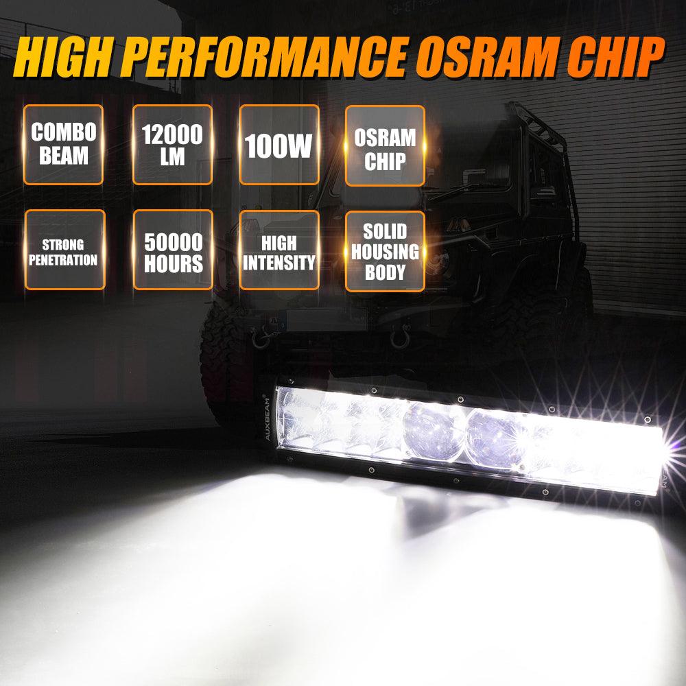 12 Inch 5D-PRO Series 22000LM Spot Beam Off Road Led Light Bar+Universal Mounting Brackets Adjustable Pillar Hood