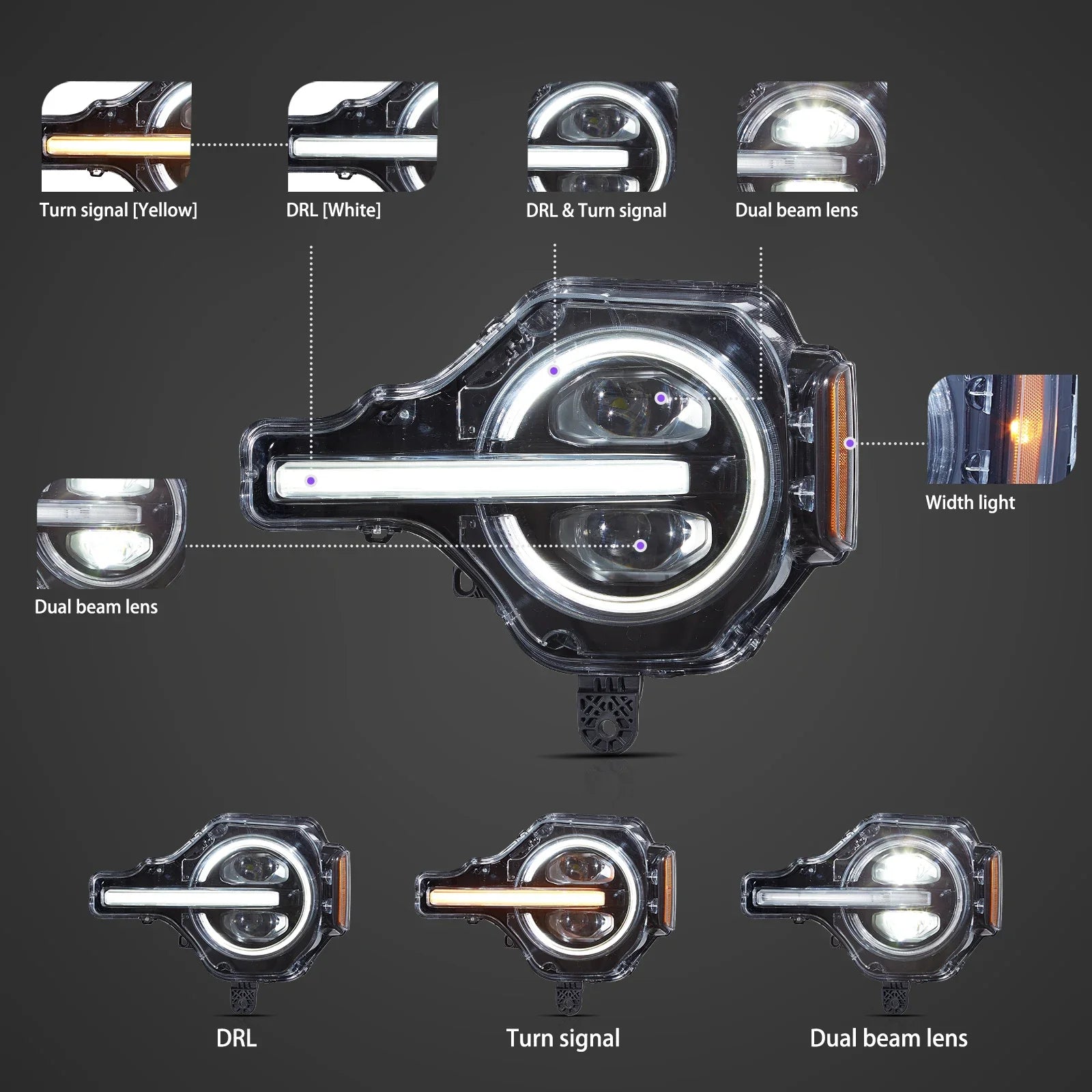 LED Headlight Assembly For 2020-2024 Ford Bronco