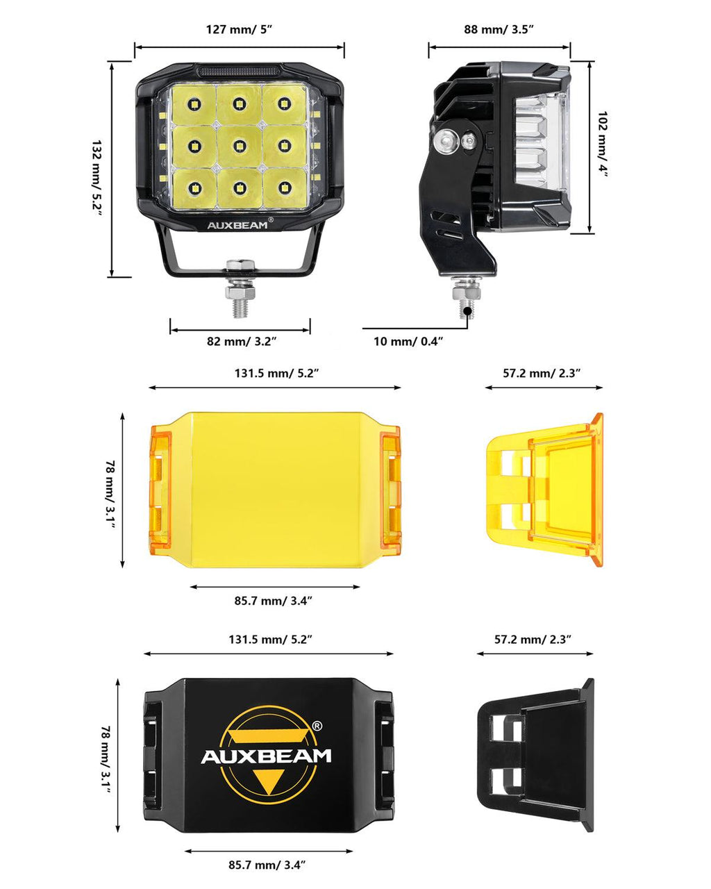 V-MAX Series | 5 Inch 168W 16440LM Spot Beam Side Shooter LED Square Pod Lights with Amber DRL