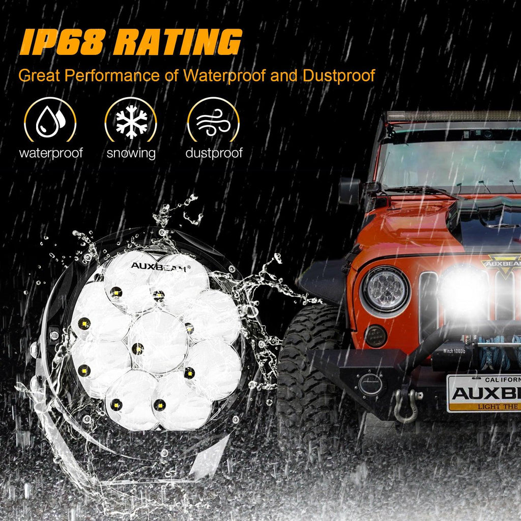 (2pcs/set) 7 Inch 90W Round Spot Beam Offroad LED Driving Lights w/ SAE Compliant+Amber/Black Covers(Optional)