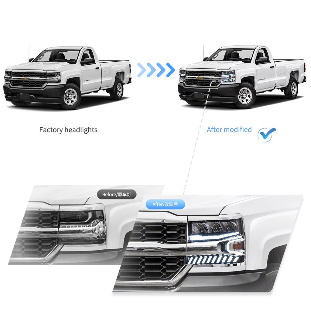 LED Headlight Assembly Reflection Bowl Chrome For 2016-2018 Chevrolet Silverado 1500 4th Gen Facelift