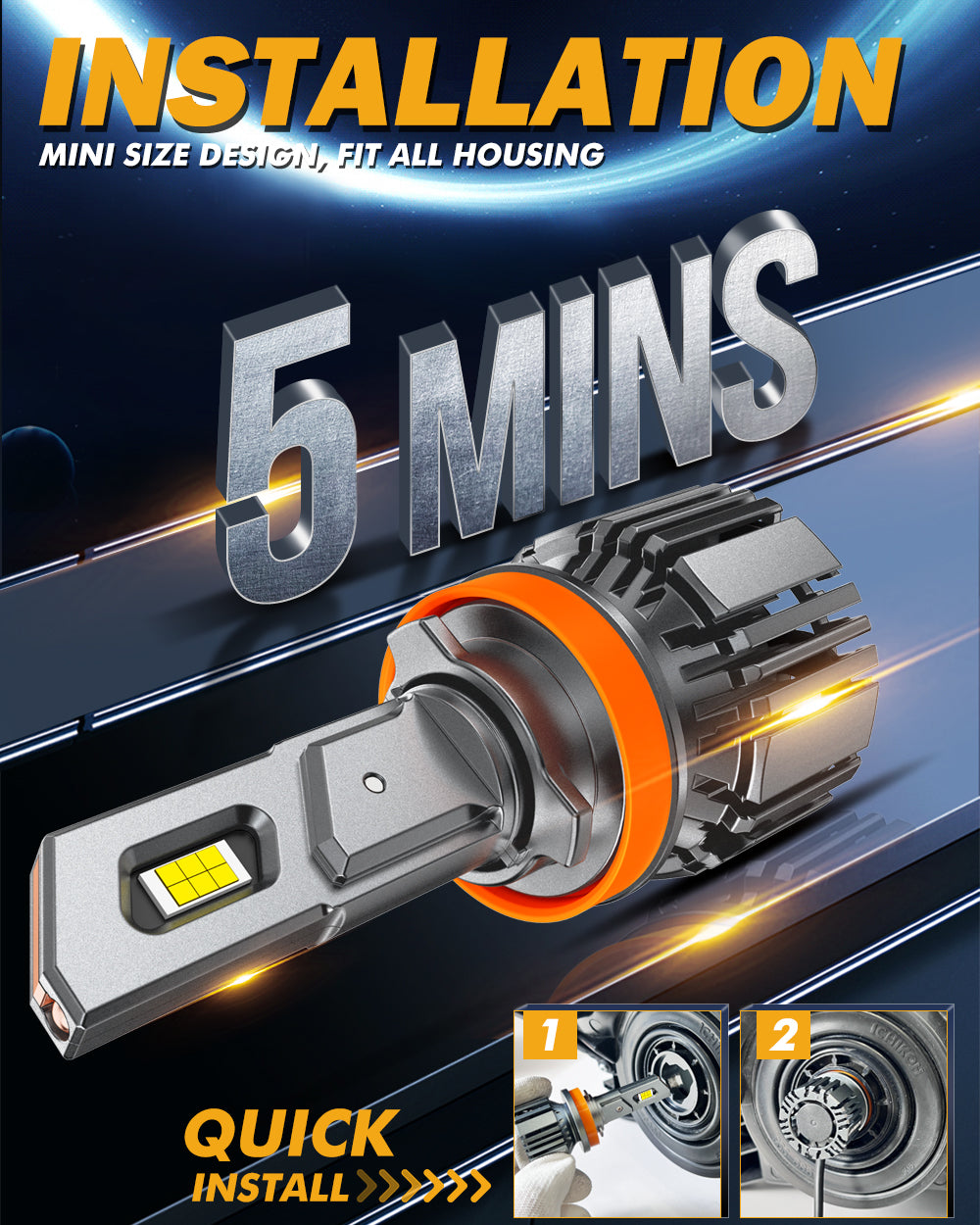 H11/H9/H8 LED Headlight Bulbs 90W 20000LM F15 Series 20% Smaller Size 6500K Cool White | 2 Bulbs
